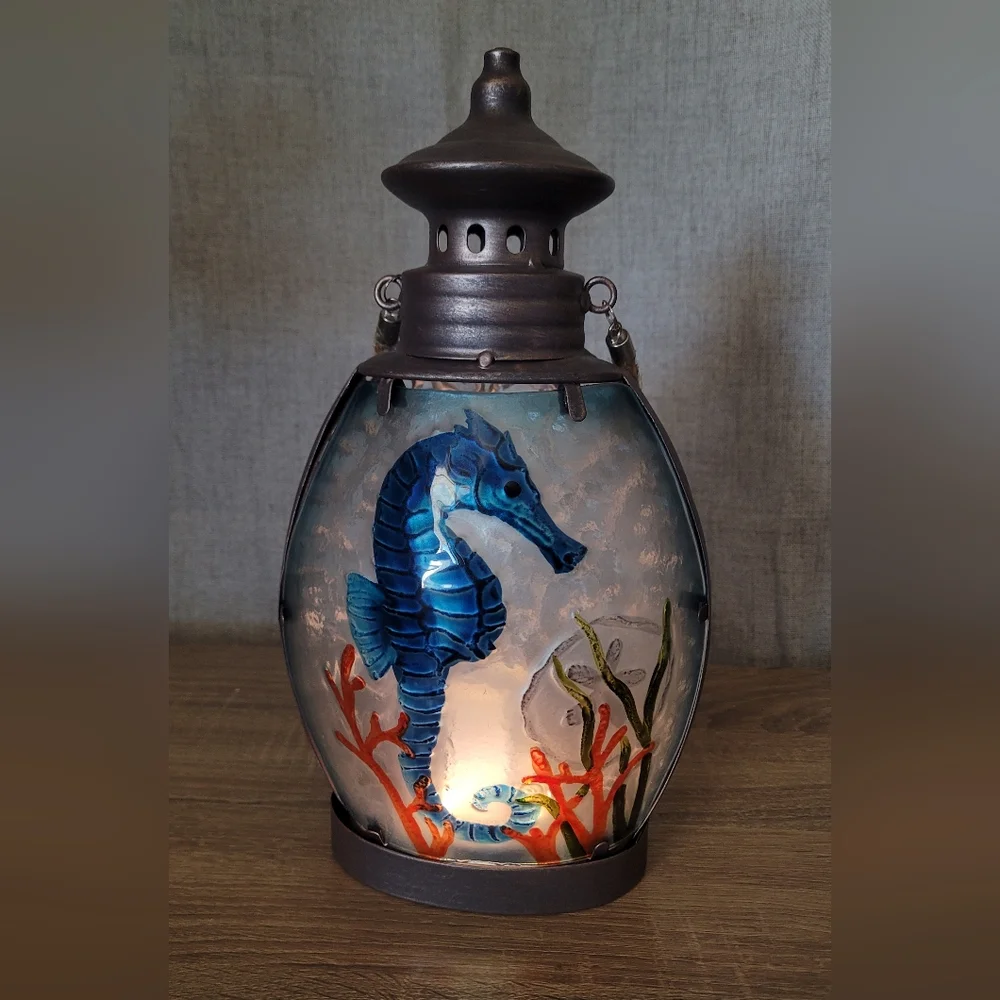 Oceanic Seahorse Lantern with Blue and Brown Accents